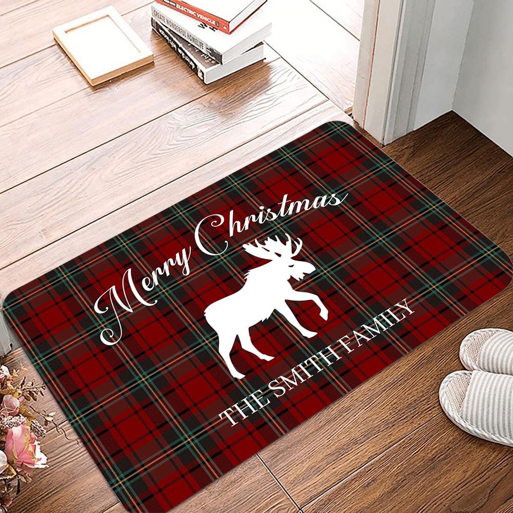 Christmas Red Checkered Pattern Doormat Anti-Slip Machine Washable Carpet for Living Room Bedroom Kitchen and Laundry Rug