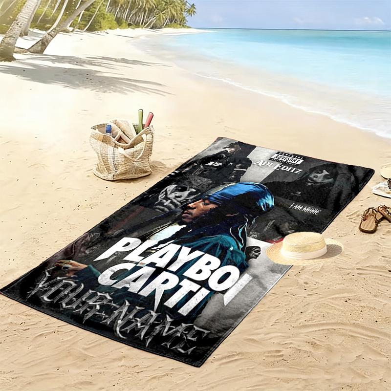 Name Custom Carti Print Beach Towel, Large Soft Quick Dry Towel for Beach Camping Swimming