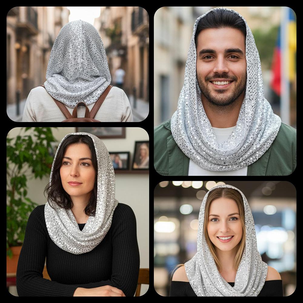 Women Glitter Sequin Hijab Scarf, Soft Mesh Sparkly Head Wrap, Solid Color Lightweight Muslim Headscarf, Fashion Shiny Turban Shawl