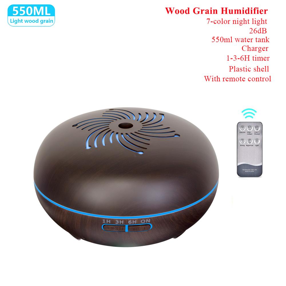 Air Humidifier Essential Oil Diffuser Aromatherapy Ultrasonic Aroma Remote Wood Grain With 7 LED Light 550ML For Home Office