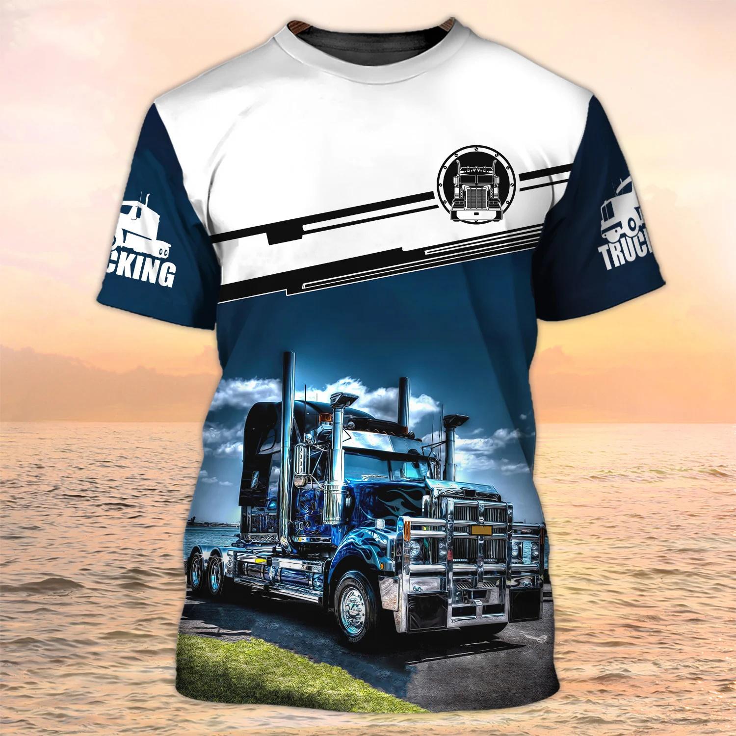 

Летняя футболка с коротким рукавом Tough Guy Wind Truck 3D Pattern для мужчин Van Driver Work Quick Dry Loose O-neck Street Top XS