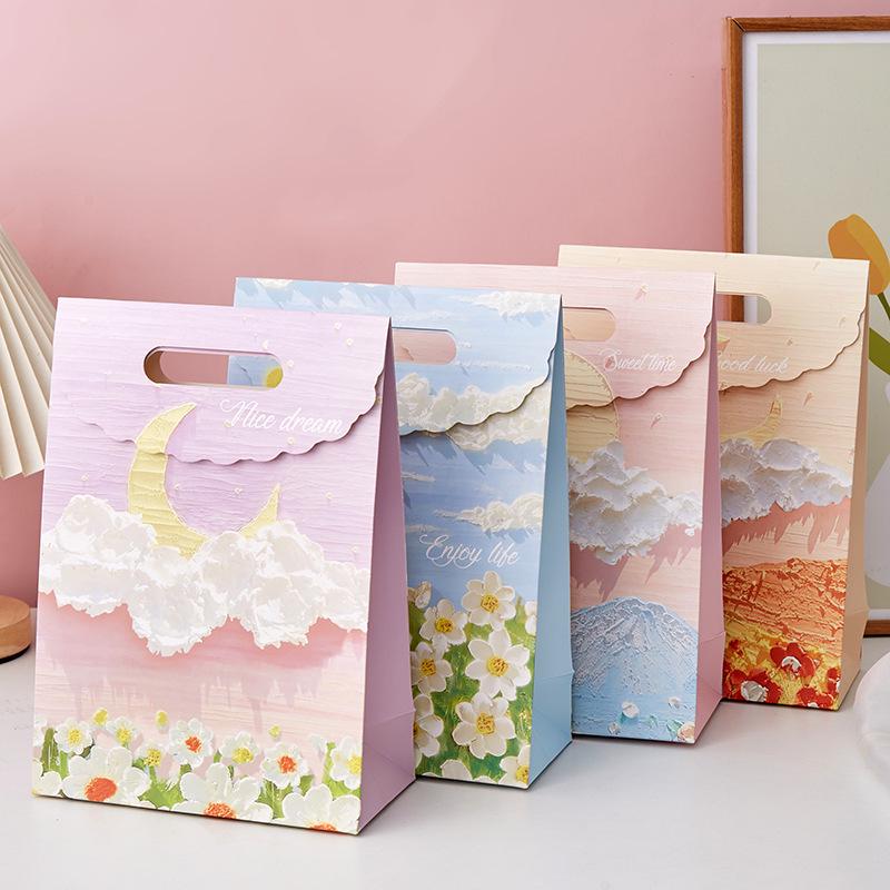 Exquisite Artistic Oil Painting Tote for Men & Women - Festival Gift Bag for Birthday & Bouquet Packaging