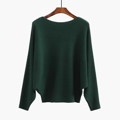 Women's Casual Fashion Knitwear One Neck Batwing Pullover Hem Elastic Soft Breathable Sweater Loose Simple Solid Comfortable Thread Knit Tops