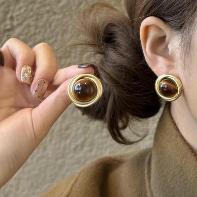 Melanoid Tiger Eye Retro Stud Earrings: High-End, Unique, Hot Style for Autumn/Winter - Women's Luxury Accessories.
