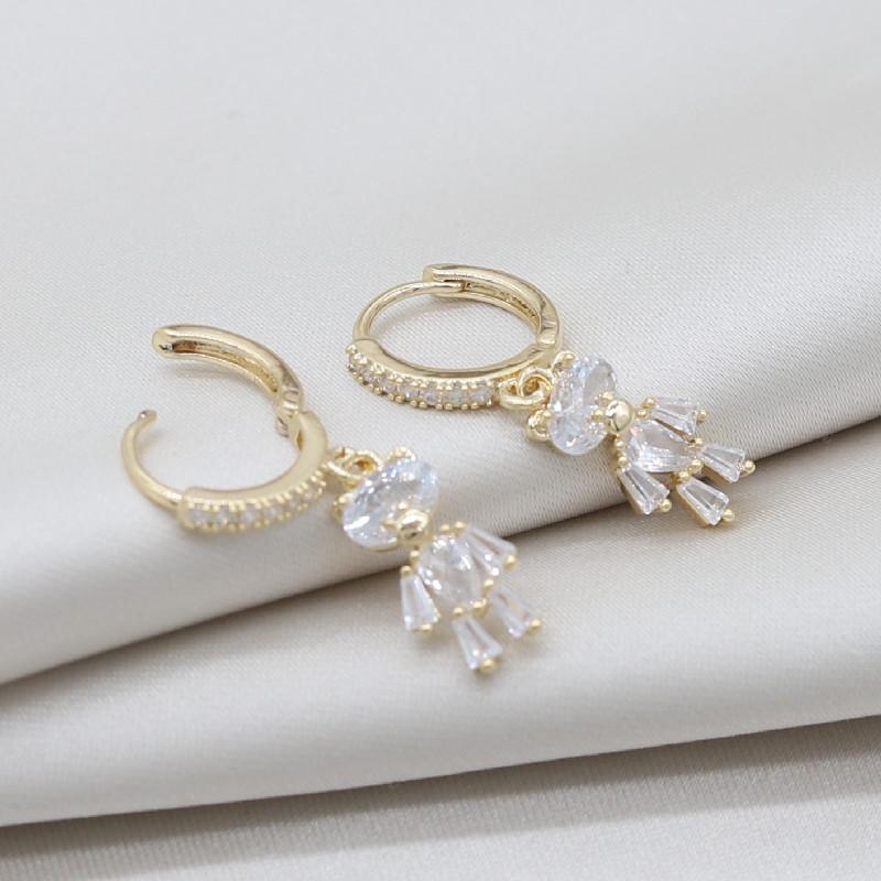 14K Gold Plating Korea  Jewelry Exquisite AAA Zircon Bear Pendant Earrings Sweet Girl Gift Elegant Women Daily Work Earrings