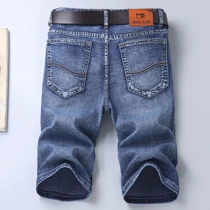 

Эластичные джинсовые шорты, мужские укороченные брюки, тонкие свободные прямые цилиндры, повседневные бриджи, летние цельные джинсовые шорты 38 синий