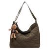 Women Quilted Tote Bag with Pendant Puffy Crossbody Bag Large Capacity Satchel Sling Bag Padded Shoulder Bag Daily Dating Bag