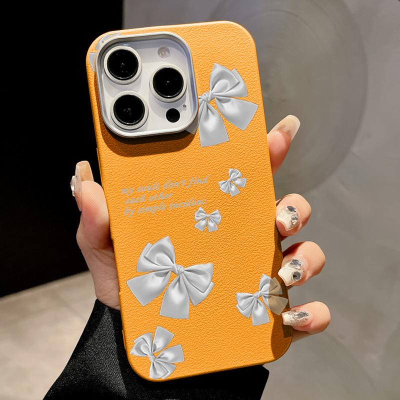 Cute Bowknot Print Leather Texture Slim Magnetic Case For iPhone 16 Pro Max 15 14 Pro 13 12 11 for MagSafe Shockproof TPU Soft Matte Phone Cover