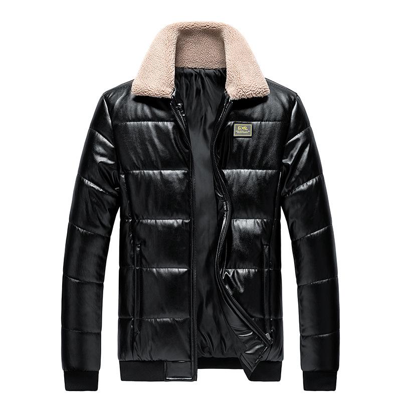Giacca Invernale da Uomo in Ecopelle PU, Stile Coreano, Capospalla Casual con Bavero, Ispessita Taglie Forti