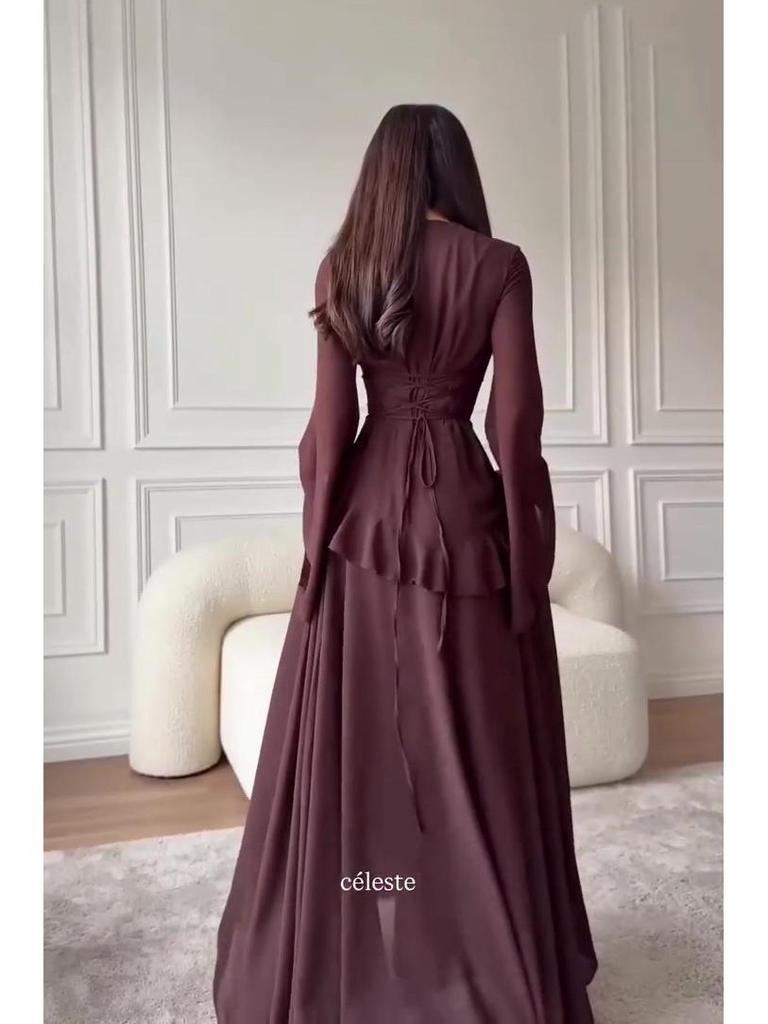 Elegant 2025 Autumn Long Sleeve Slim Fit Waist-cinching Dress for Women