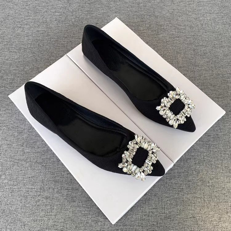 Flat bottom shallow mouth rhinestone ladyshoes fairy gentle skirt evening wind pointed soft sole comfortable single shoes female 2025 new