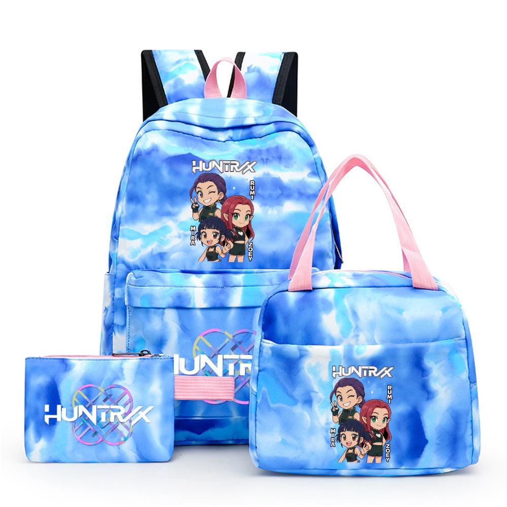 3Pcs/set Cartoon Anime Kpop Printed Backpack with Lunch Bag Pengcil Case Large Capacity Travel Bag for Teenager Girl Boy Bookbag Kid Gift Rucksak