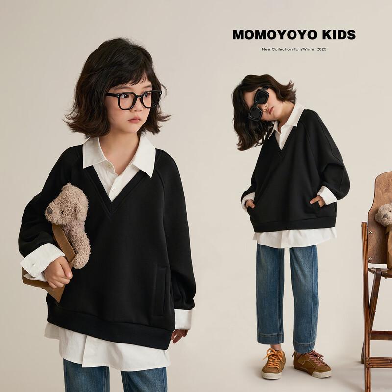 Girls  Polo Collar Fake Two-Piece Sweatshirt 170