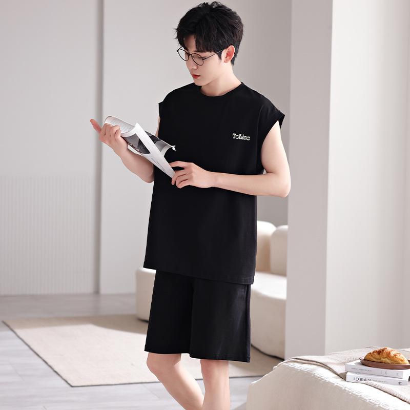 [Cool feeling] Summer pajamas men's pure cotton vest sleeveless shorts thin men's casual loungewear set summer