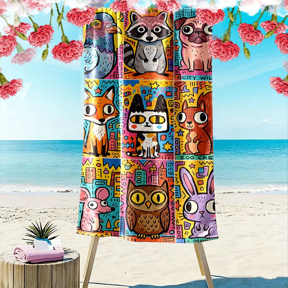 Colorful Cartoon Animal Towel Beach Towel Quick-drying for Travel Outdoor Sports Jogging Beach and Swimming