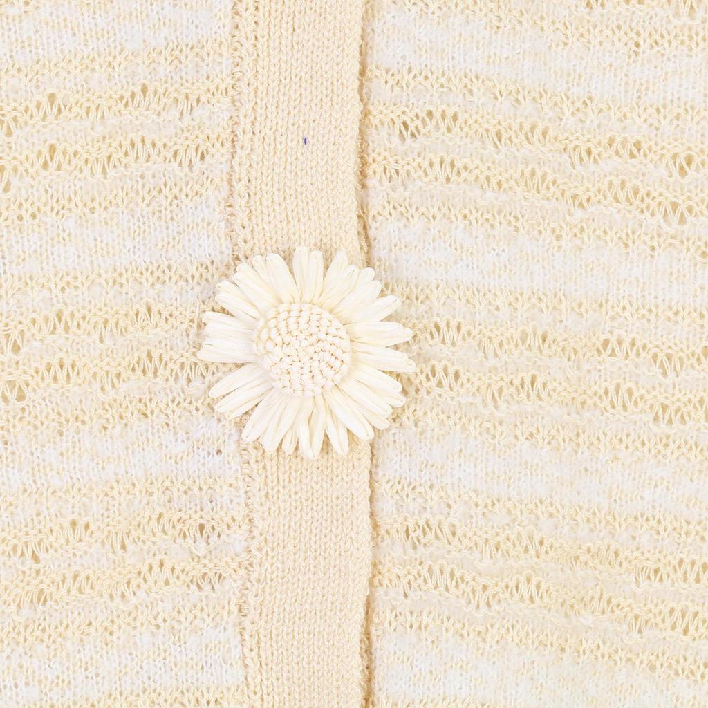 French V-Neck Flower Button Slim Fit Sleeveless Knit Cardigan for Spring/Summer