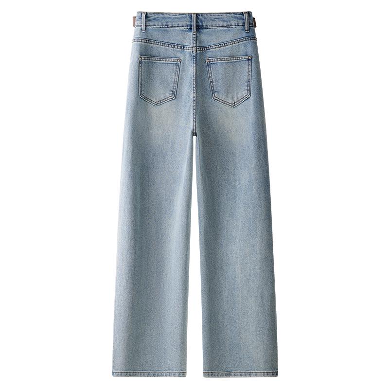 Women's High-Waisted Light Blue Jeans, 2025 Spring/Autumn, Slimming Straight-Leg, Wide-Leg, Floor-Length Trousers