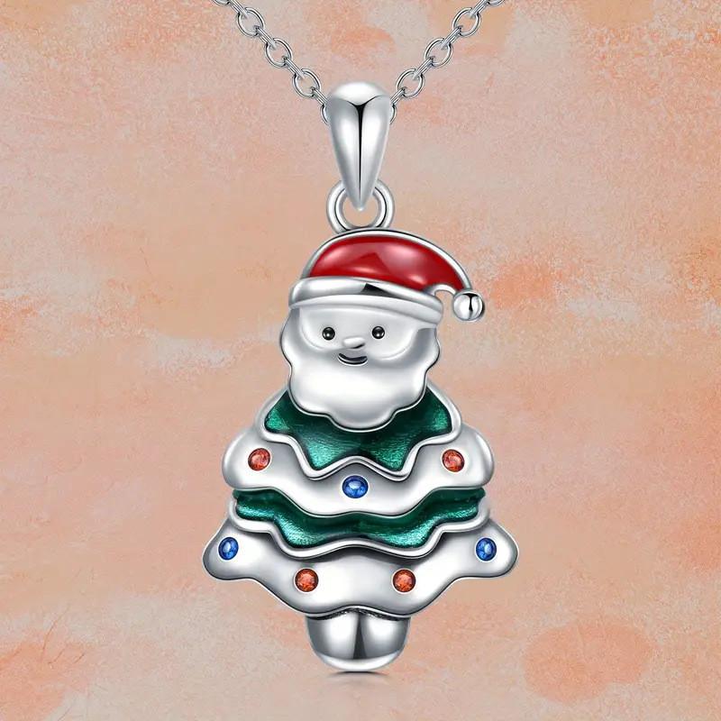 Santa Christmas Geometric Pendant Necklace Inlaid Alloy Holiday Celebration