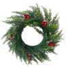 Snowy Christmas Pine Wreath Red Berries Plastic Frosted Pine Berry Wreath Evergreen Round Pine Needles Door Wreath