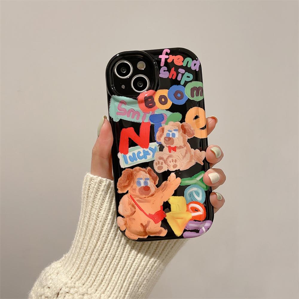 3d Graffiti Cute Dog Cartoon Animals Shockproof Phone Case For Iphone 14 13 12 11 Pro Max Fashion Soft Silicone Phone Back Cover