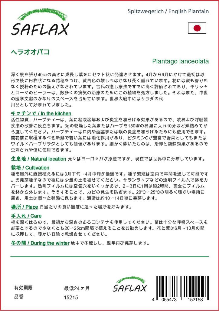 SAFLAX Zahrada v sáčku - Jitrocel kopinatý - 100 semen - Se substrátem ve vhodném stojacím sáčku - Plantago lanceolata