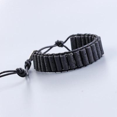 Seven-Color Cowhide & Volcanic Stone Woven Bracelet