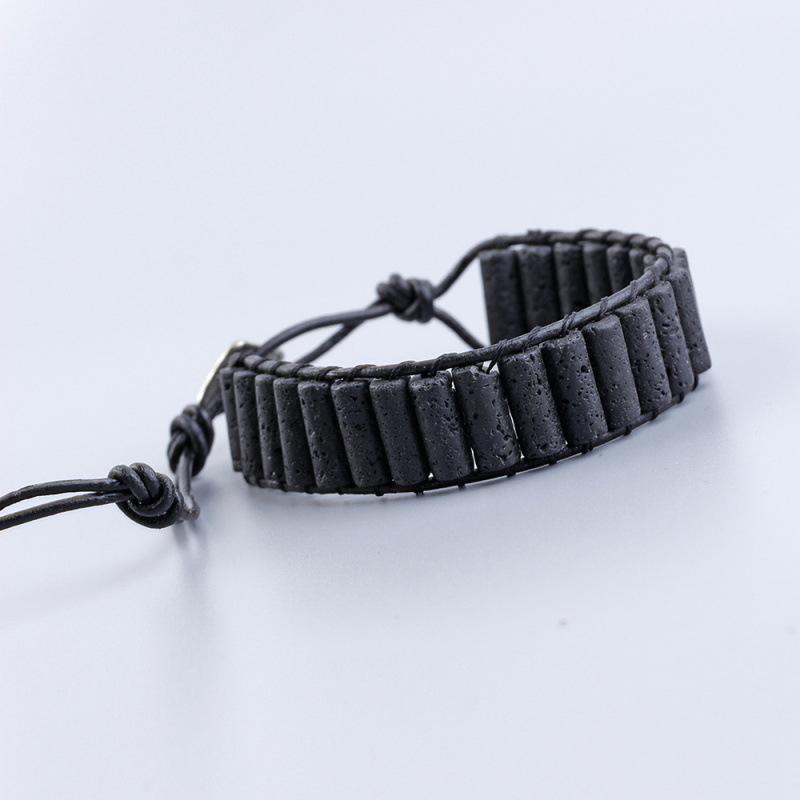 Seven-Color Cowhide & Volcanic Stone Woven Bracelet