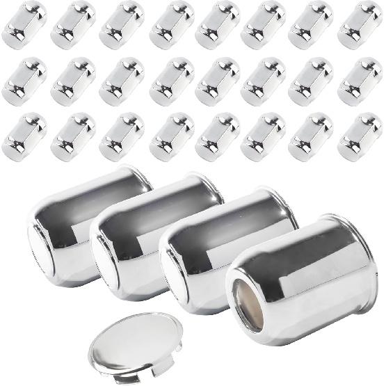 

4-Pack Trailer Push Through Center Caps and Trailer Wheel Lug Sets - 3.74in Wheel Center Caps Chrome Wheel Cover Carbon Steel Hub Cap with 24 Chrome