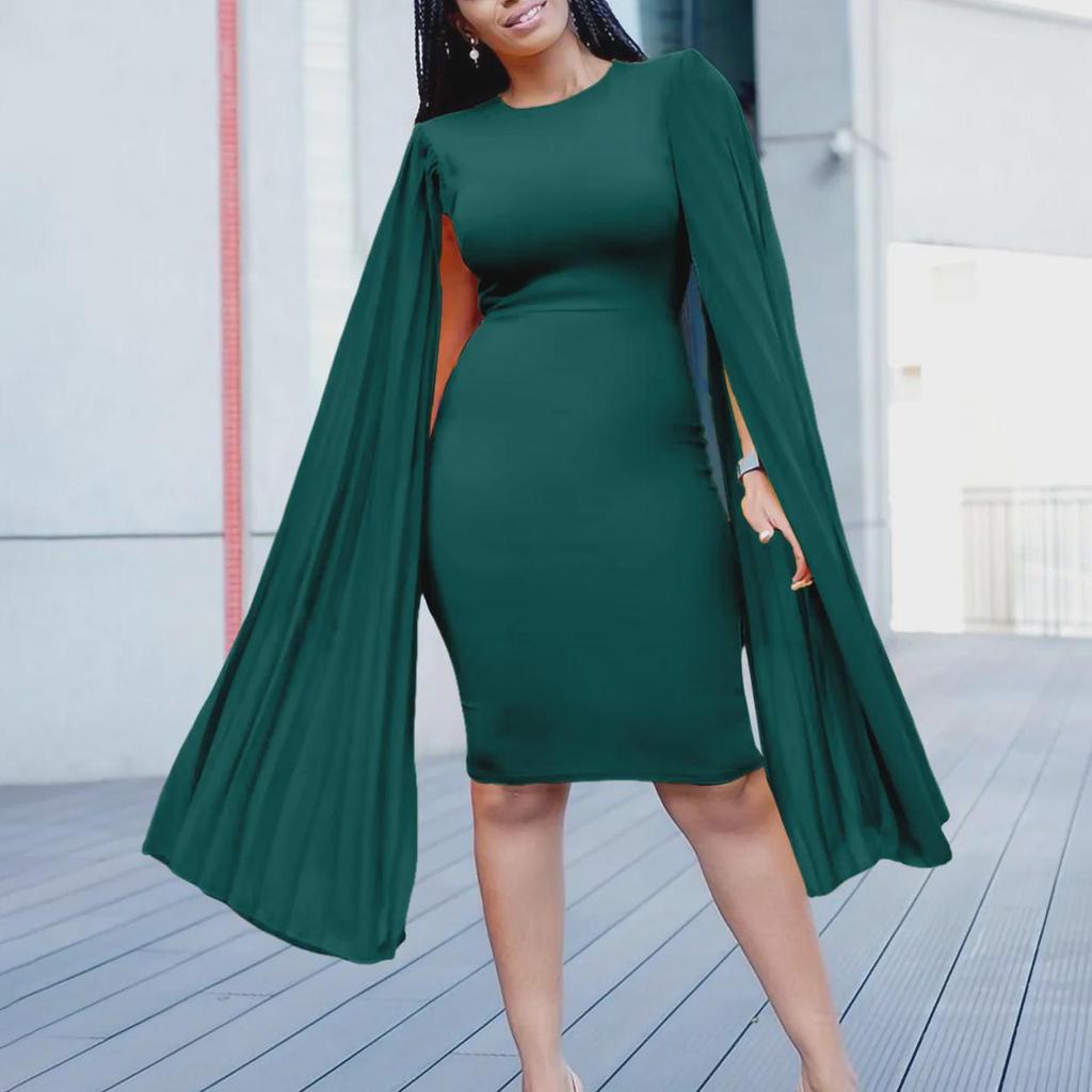 Elegant African OL Long Sleeve Pleated Dress