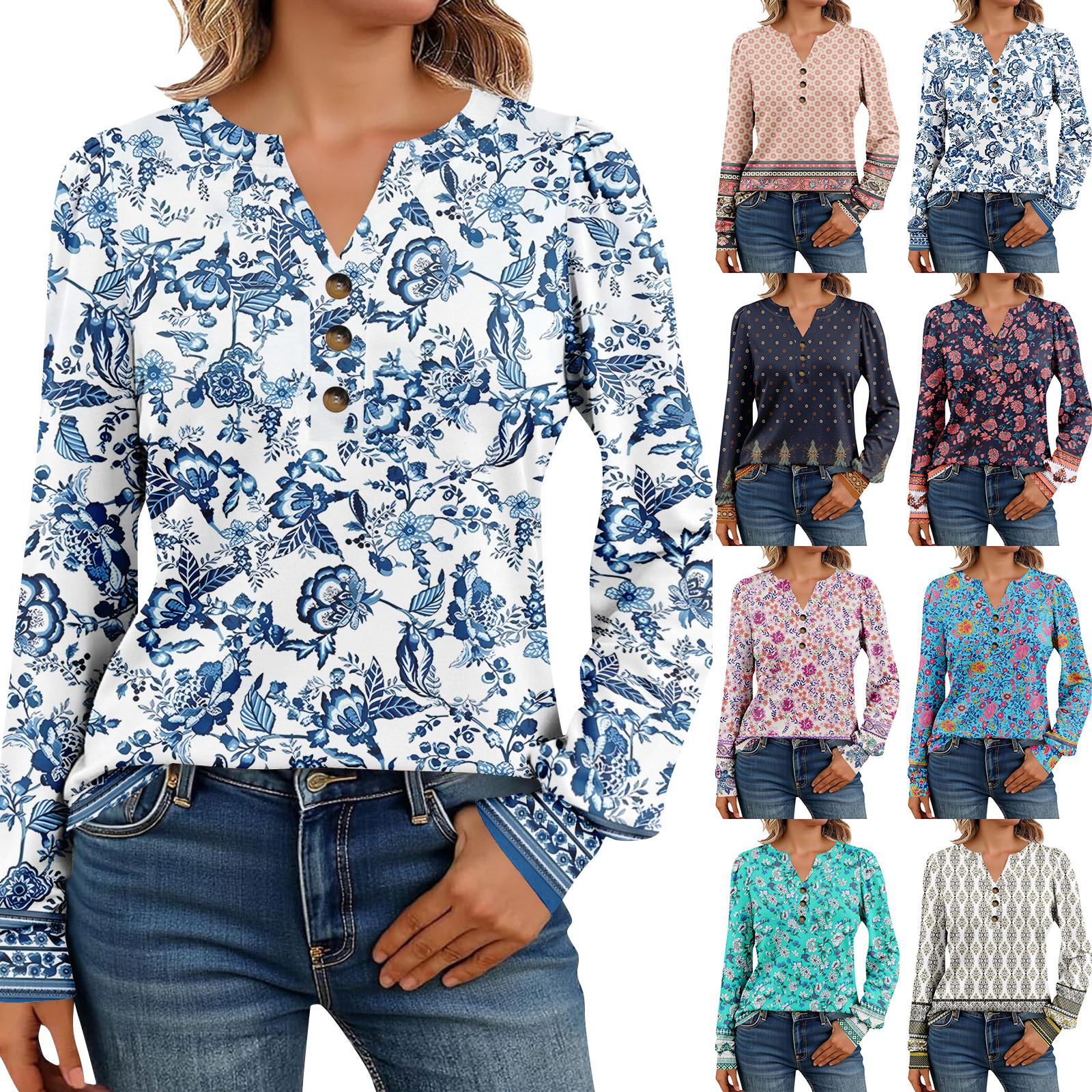 

Women s Long Sleeve Shirts Henely Casual Tops Trendy Blouses Cute T-Shirts XL кавун червоний колір