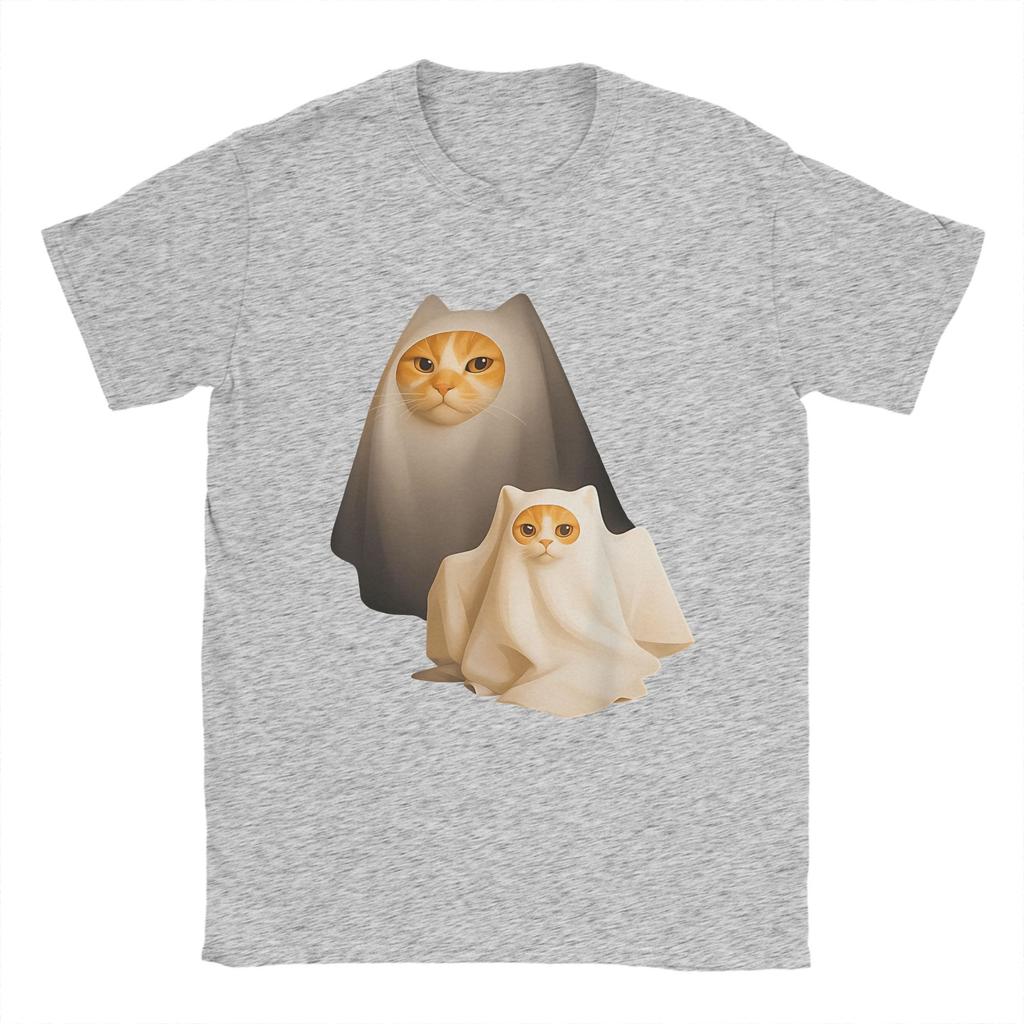 Ghost Cat Meme Halloween Cotton T Shirt For Man Summer Streetwear T-Shirts O-Neck Novelty Tees Big Size Custom DIY Tops