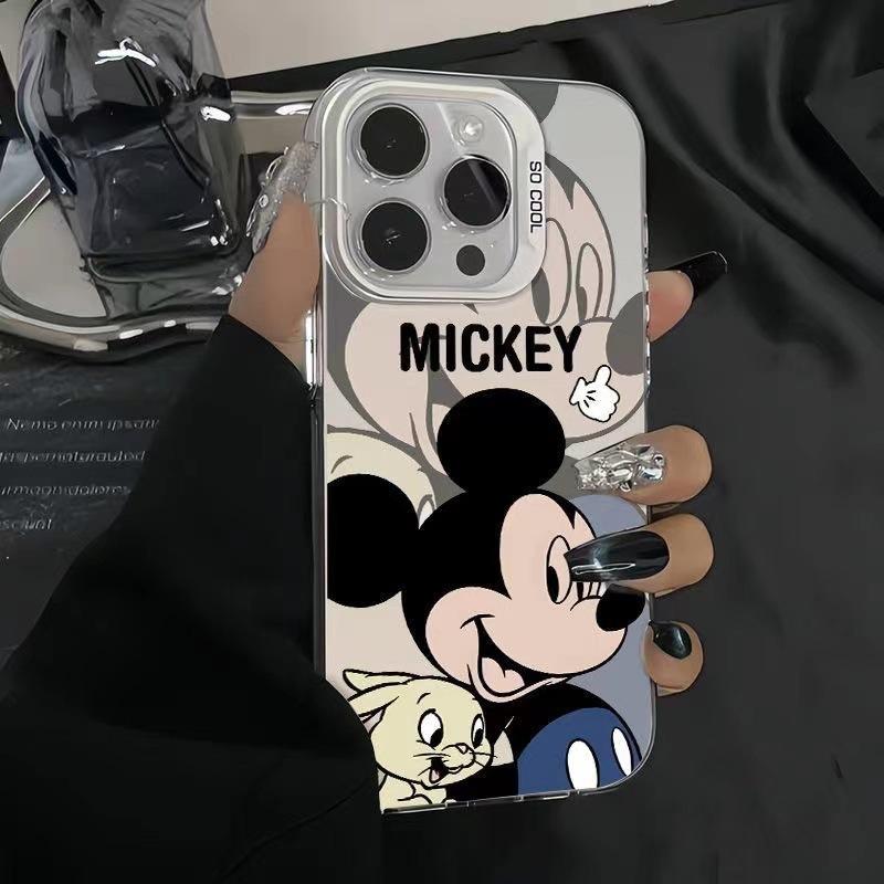 Mickey Mouse cat case for iPhone 16, 15/14 new cartoon double-layer colored silver, 13mm drop-proof and premium feel.