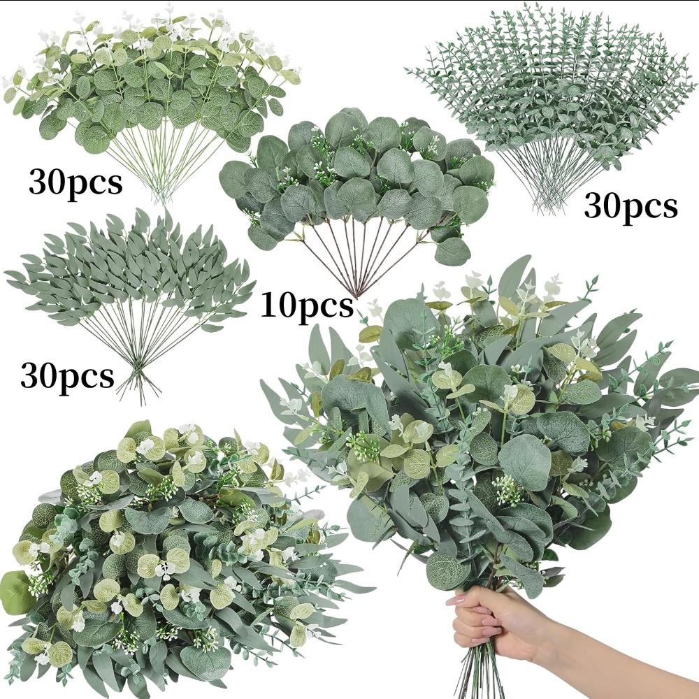 100pcs Artificial Eucalyptus Leaves Stems Eucalyptus Branches Artificial Plants for Home Wedding Decor