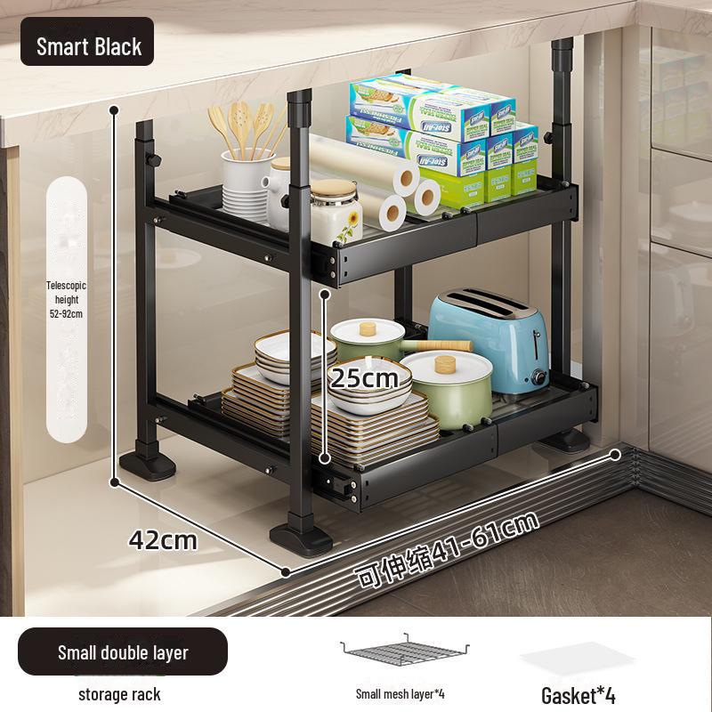 Under-Sink Kitchen Cabinet Storage Rack with Drawer and Tiered Basket