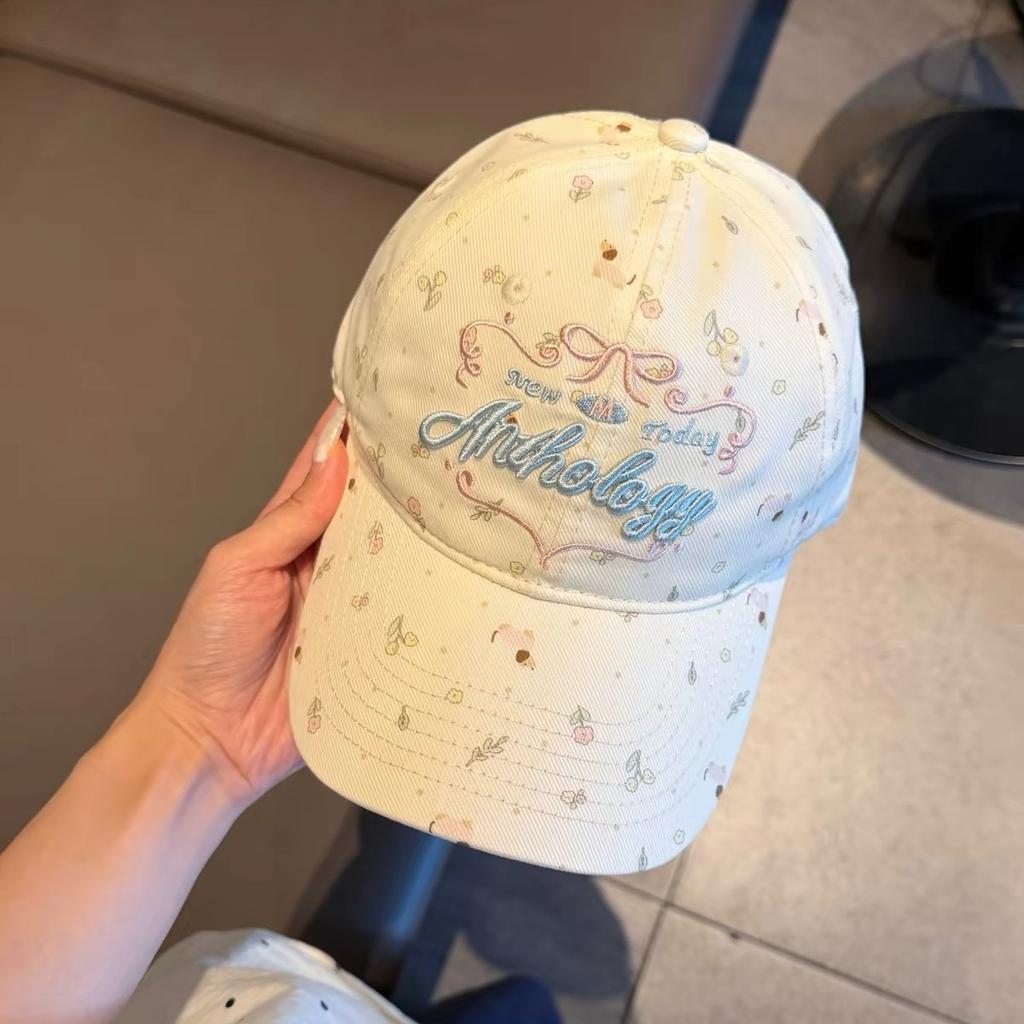 South Korea's New Floral Embroidery Cap, Big Head Circumference, Small Face, Sweet and Cute Sunshade Baseball Cap