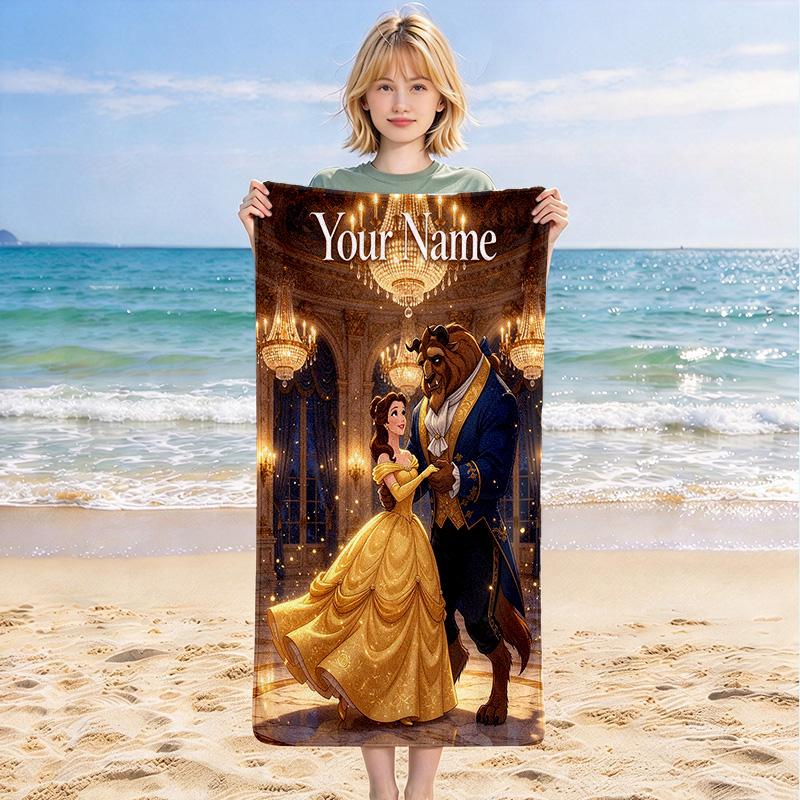 Custom Name Beauty Beast Stylish Digital Printing Beach Towel Quick‑Drying Absorbent Blanket for Beach Pool Gym Travel