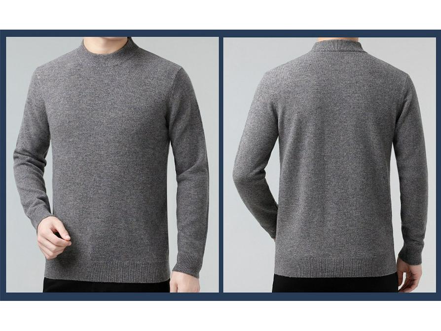 Men's 100% Wool Sweater, 2025 Autumn/Winter, Thickened Warm Half-High Collar, Middle-Aged Dad Knitwear