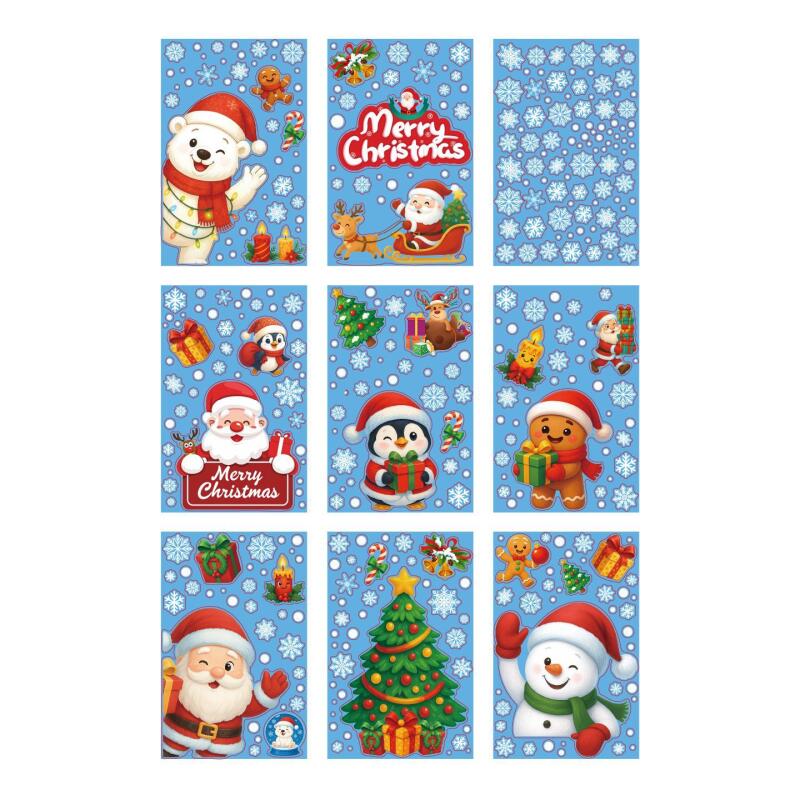 Christmas Static Cling Stickers - Reusable Santa Snowflake Window Decals for Glass Tiles with Slavic Folk Motifs