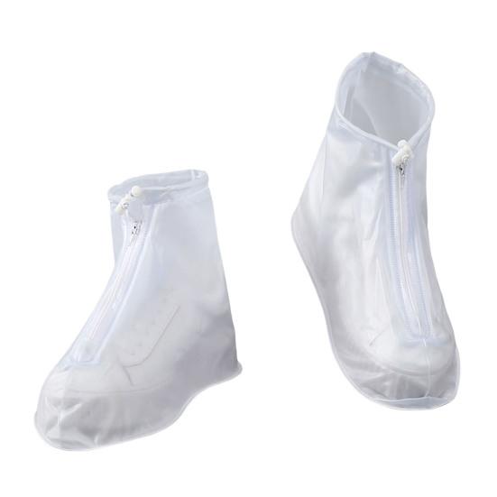 1 Pair Waterproof Shoe Covers Rainproof Shoe Protectors with Zipper And Drawstring Anti-Slip Sole 2XL белый
