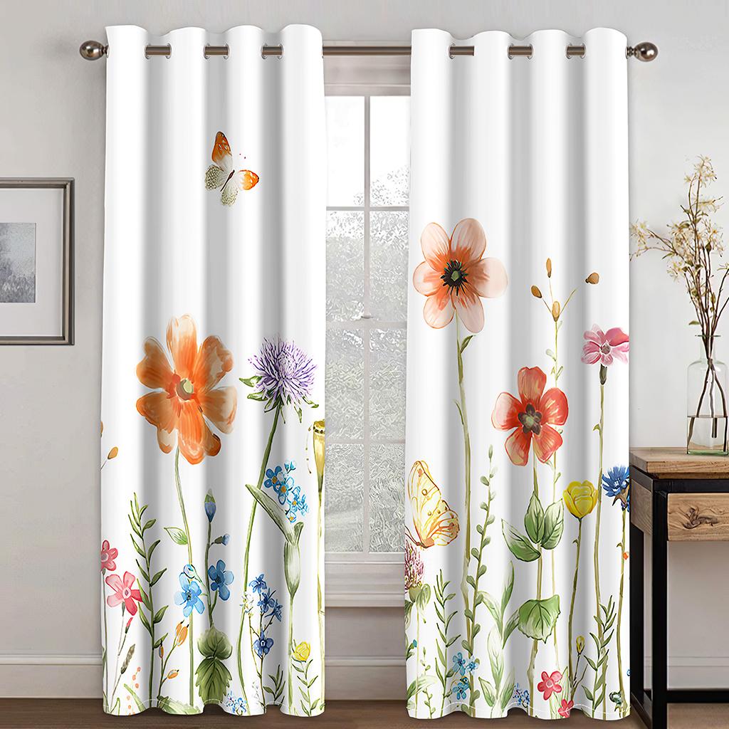 Cartoon Animal Cat Floral Flying Crane Curtain Suitable For Children Living Room Kitchen Bedroom Balcony Window Decor 2 Panels