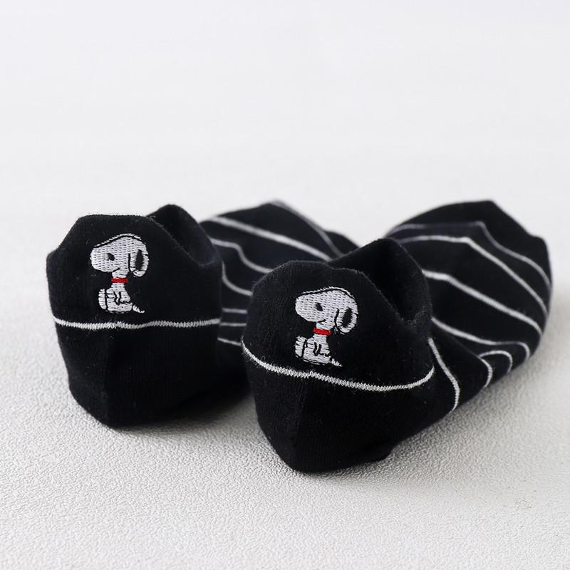 Women's Black & White Cartoon Embroidered Ankle Socks - Summer Thin Shallow Mouth Korean Style