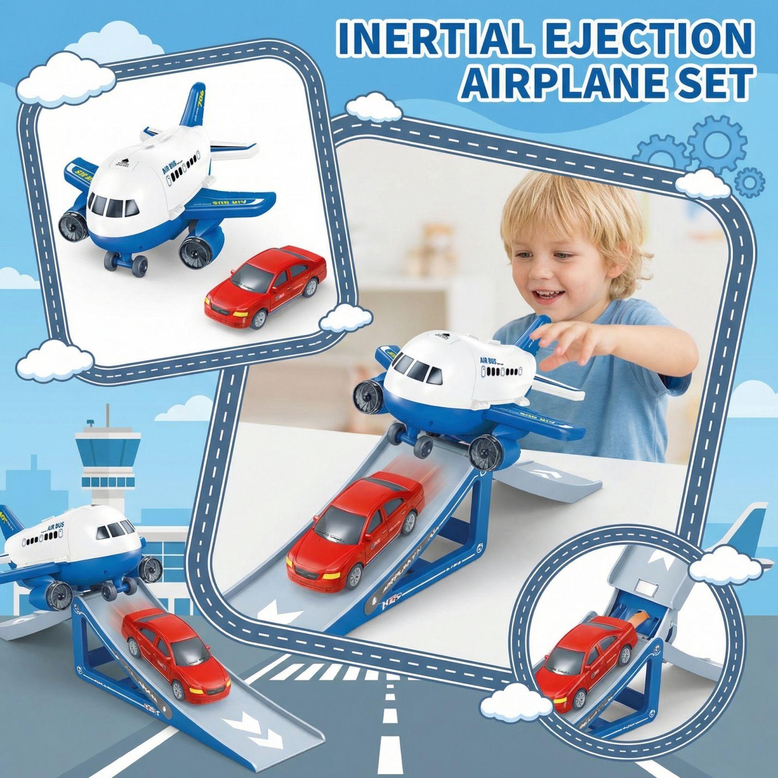 Children s Inertial Toy Catapult Track Transforming Passenger Plane Kindergarten Boy Model One Size синий