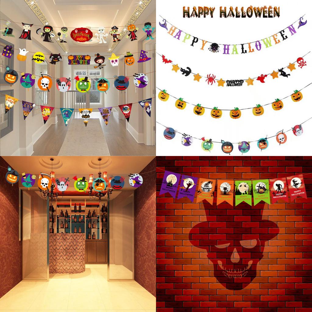 Colorful Halloween Party Decorations With Pumpkin Paper Banner For Festive Atmosphere