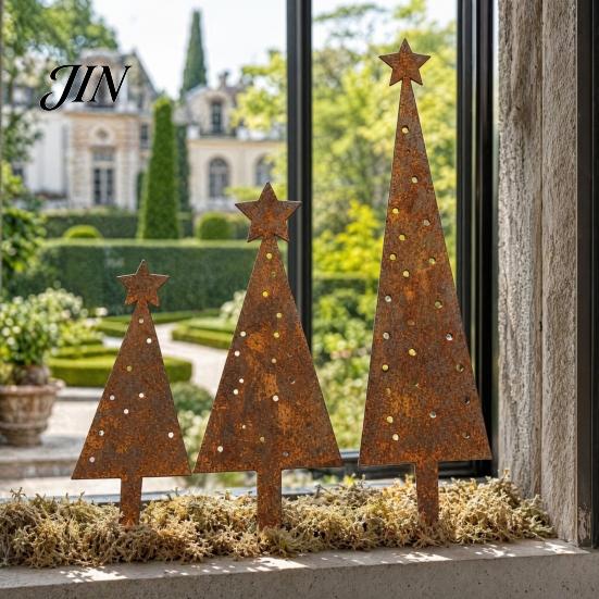 Comfortable Garden Accents 3 Pcs Christmas Tree Metal Ornament Set, Star-Topped Yard Decorations, Rustproof Durable Ornaments Lightweight Holiday