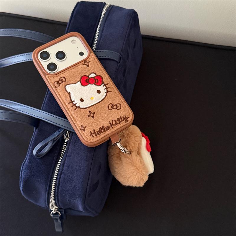 Niche Embroidered Denim Hello Kitty iPhone Case for 16 Pro Max/15/14 - New Women's Edition