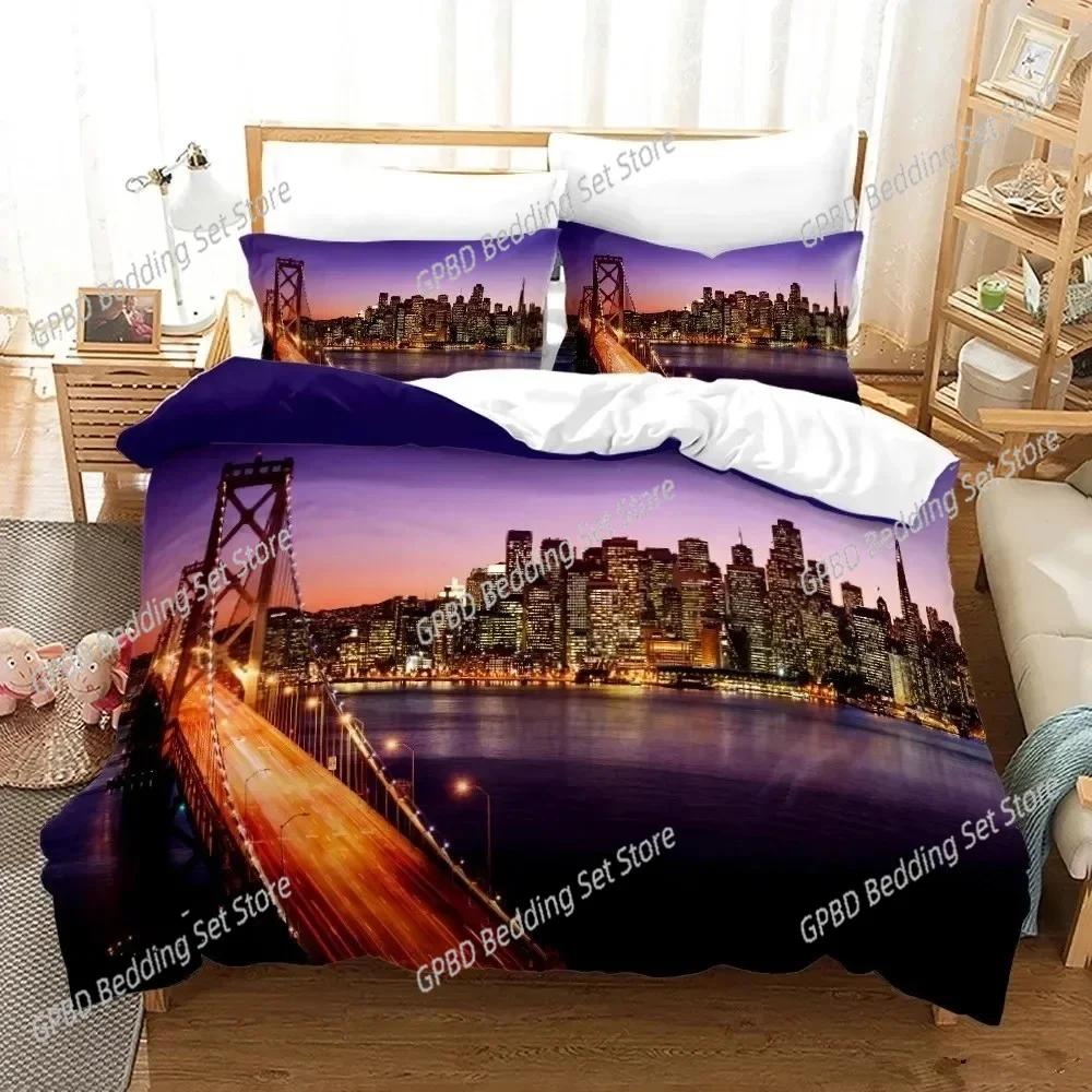 3D Print New York City Night View Beding Set 3D Printed Suitable for Bedrom Soft Duvet Cover Set With Pilowcases Children Kids Home Textile