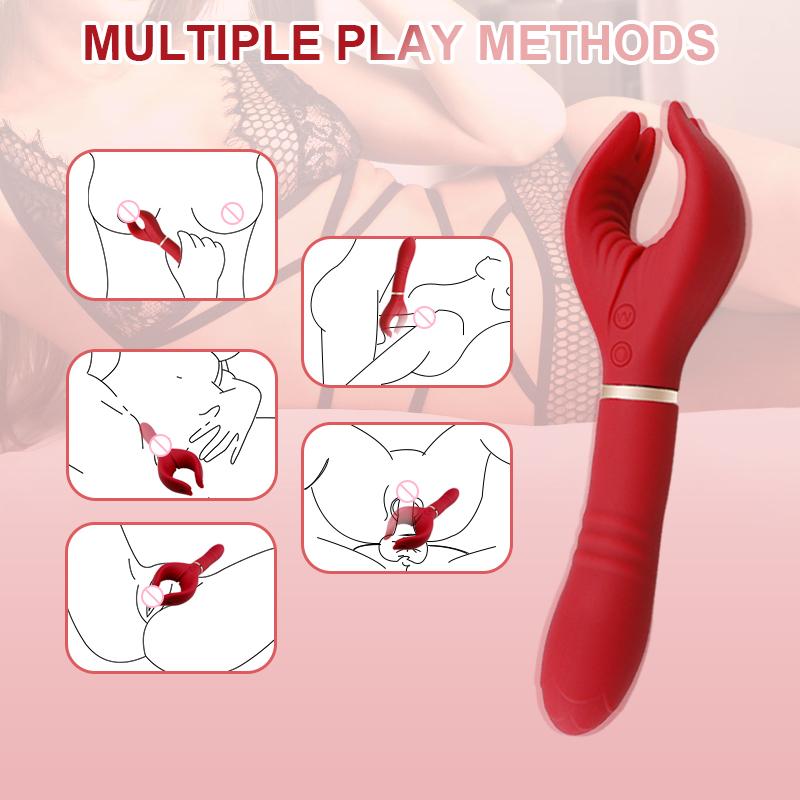 3 In 1 Triple Dildo Vibrator Y-shaped Clitoral Clamp Nipple Clip Stimulator G-spot Rose Vibrator Adult Product Sex Toy for Women