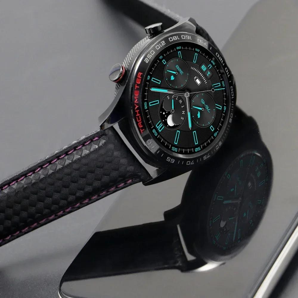 20mm 22mm Quick Release Black Carbon Fiber Leather Watch Strap Band For Galaxy Watch 7 6 5 4 40mm 44mm Gear S3 Replacement Band