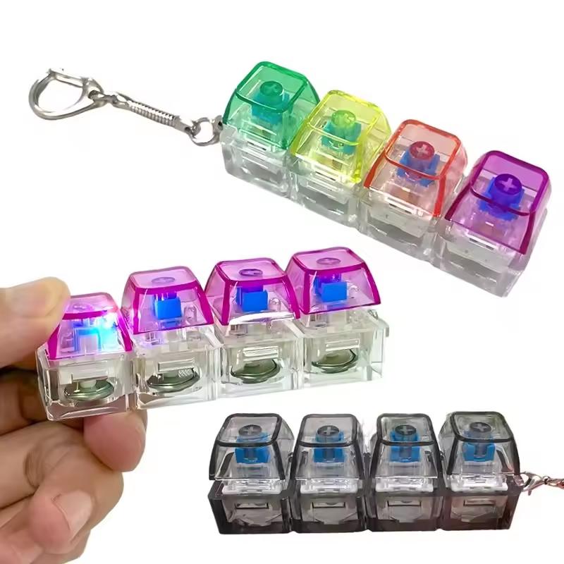 4-Button Keycap Keychain Fidget Toys Clicker Keyboard Button Pendant Portable Anti-Anxiety Stress Relief Toy For Kid Gift