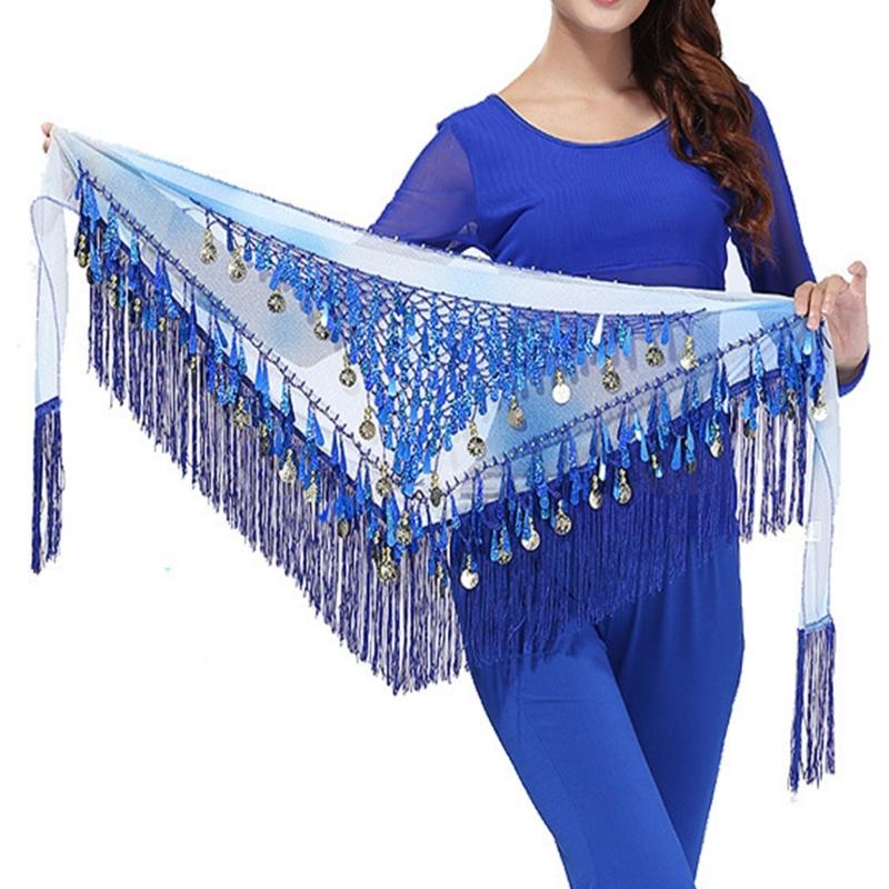 Sparkling Belly Dance Costume Waist Belt Chiffion Scarf with Blingbling Sequins Stage Dancing Shows Sequins Practicing